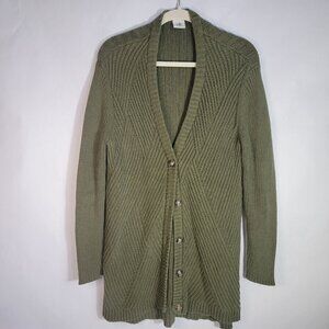 Cabi Womens Size Small Aerial Knit Cardigan  Ribbed Button Front in Olive Green